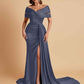 Elegant Soft Satin V-neck Off-the-Shoulder Side-Slit Mermaid Bridesmaid Dresses