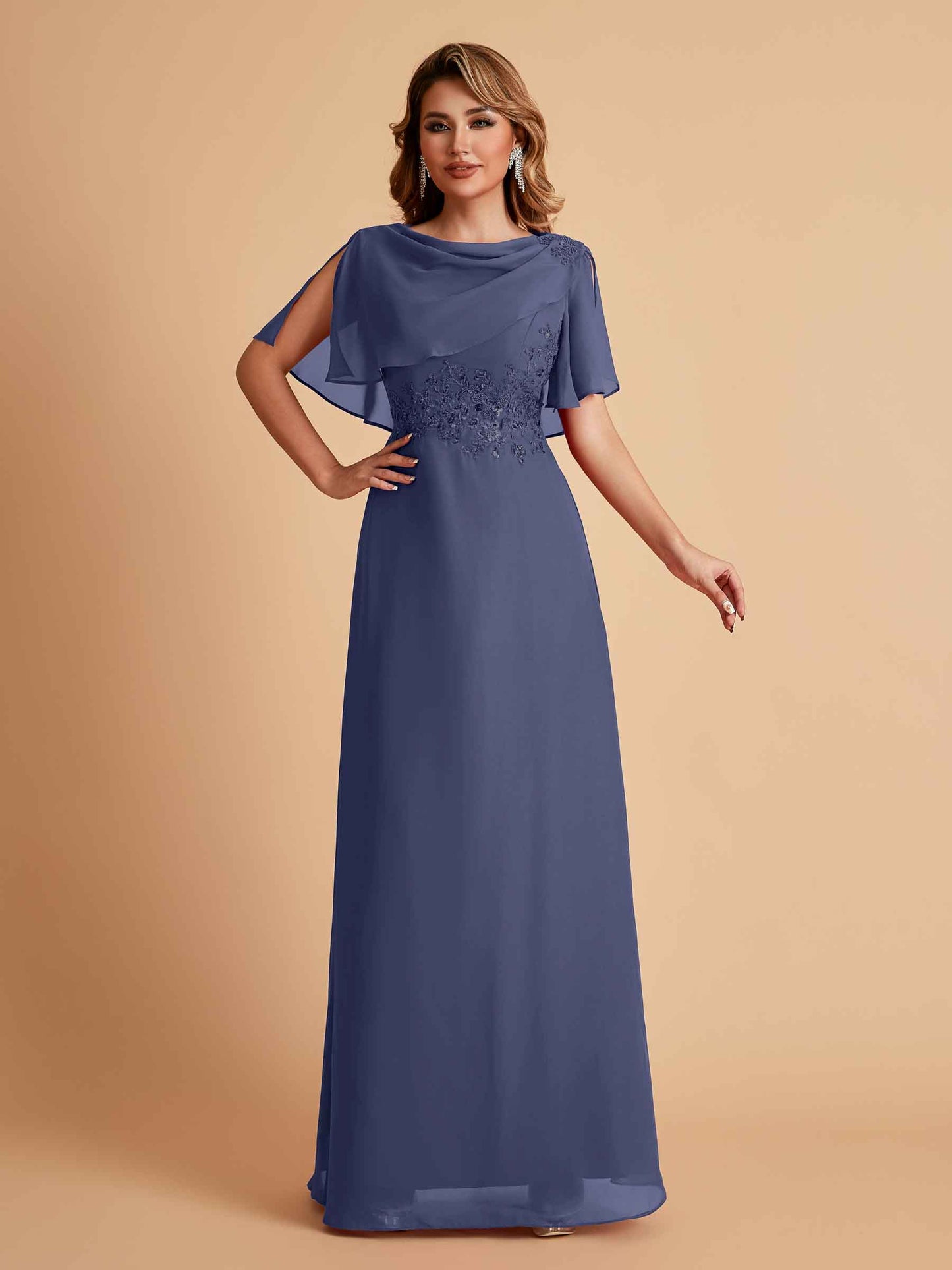 Elegant A-Line Chiffon Half Sleeves Jewel Mother of the Brides Dresses Online