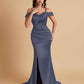 Sexy Soft Satin Mermaid Off Shoulder Side Slit Floor-Length Mermaid Bridesmaid Dresses