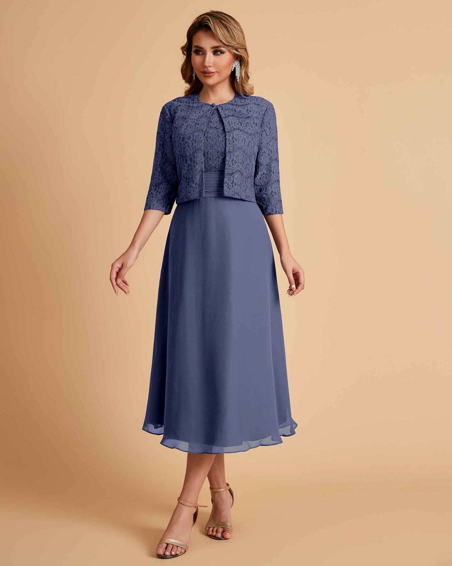 Elegant A-line Bateau Sleeveless Tea Length Mother of the Brides Dresses Online