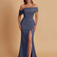 Elegant Soft Satin Mermaid Off Shoulder Asymmetrical Side Slit Floor-Length Bridesmaid Dresses