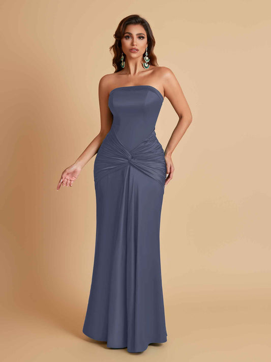 Sexy Soft Satin Mermaid Strapless Floor-Length Mermaid Bridesmaid Dresses