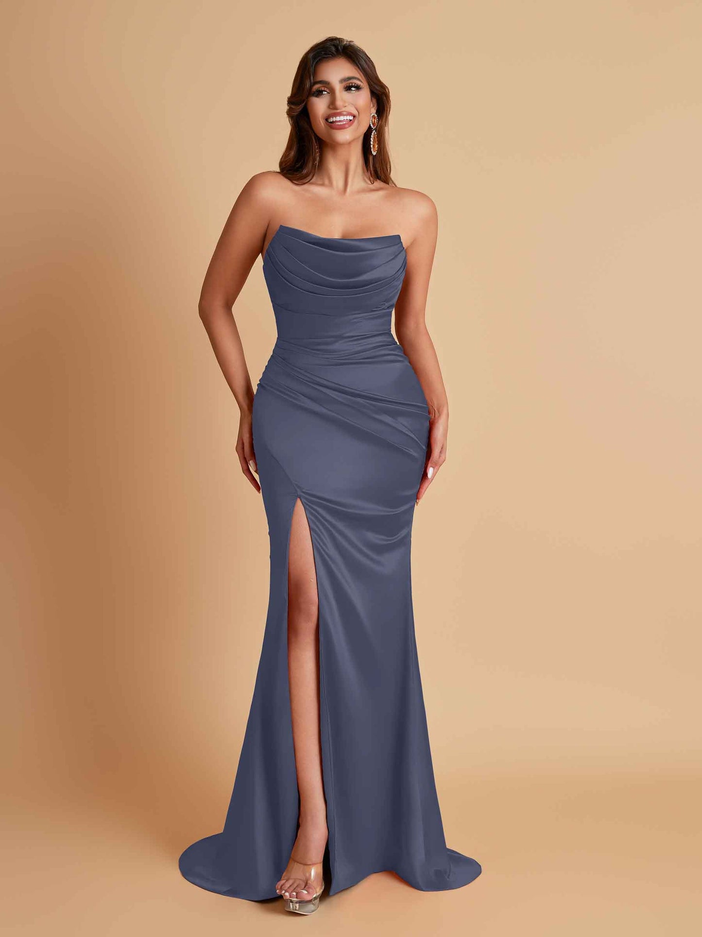 Sexy Soft Satin Mermaid Side Slit Floor-Length Mermaid Bridesmaid Dresses