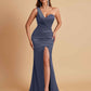 Gorgeous One Shoulder Soft Satin Side Slit Floor-Length Mermaid Bridesmaid Dresses