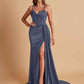 Sexy Soft Satin V-neck Spaghetti Strap Side-Slit Mermaid Bridesmaid Dresses