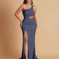 Gorgeous One Shoulder Soft Satin Side Slit Floor-Length Mermaid Bridesmaid Dresses