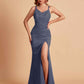 Sexy Satin V-neck Side Slit Mermaid Floor Length Bridesmaid Dresses