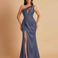 Sexy One Shoulder Soft Satin Side Slit Floor-Length Mermaid Bridesmaid Dresses