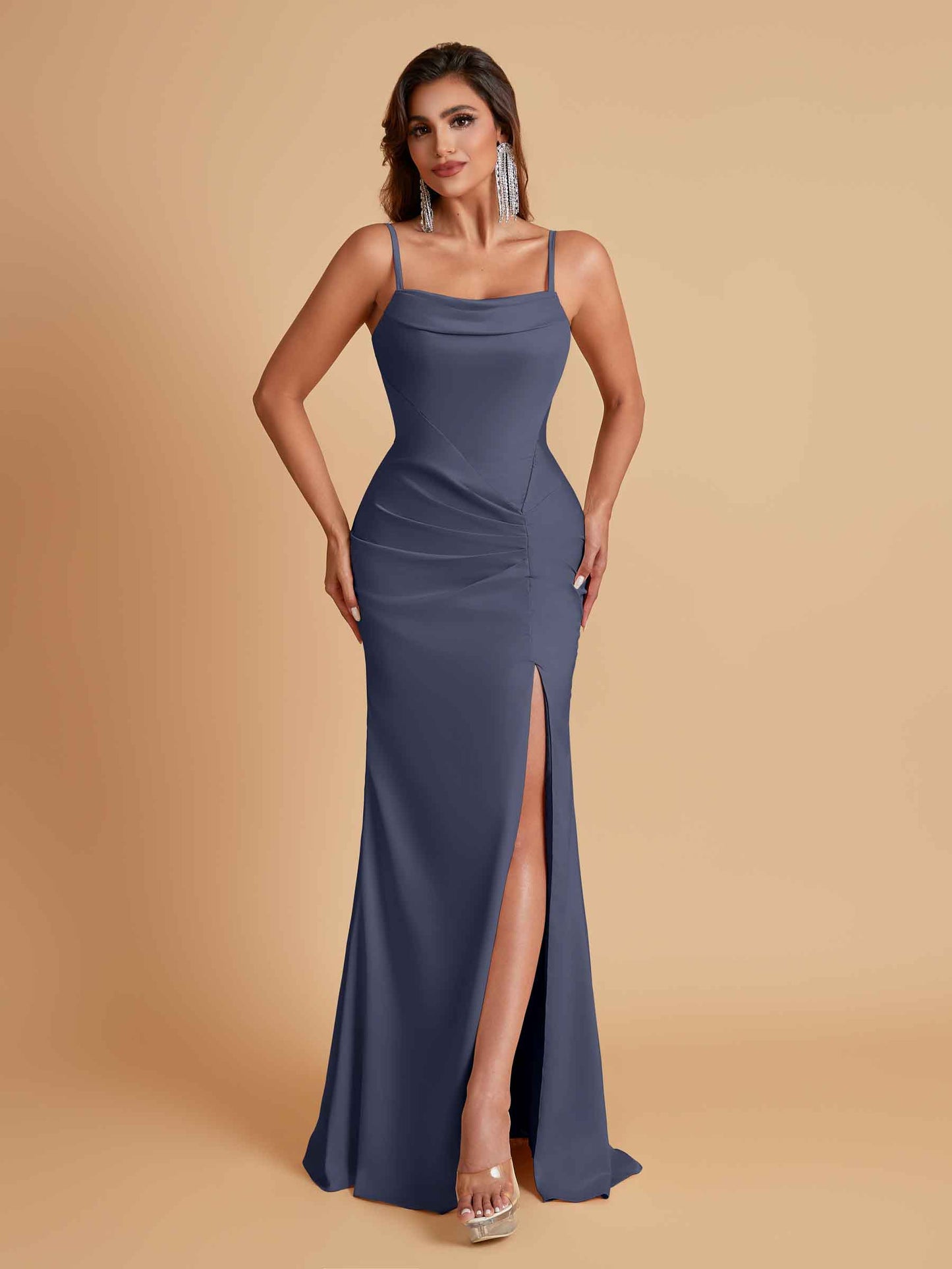 Gorgeous Spaghetti Straps Soft Satin Side Slit Floor-Length Mermaid Bridesmaid Dresses