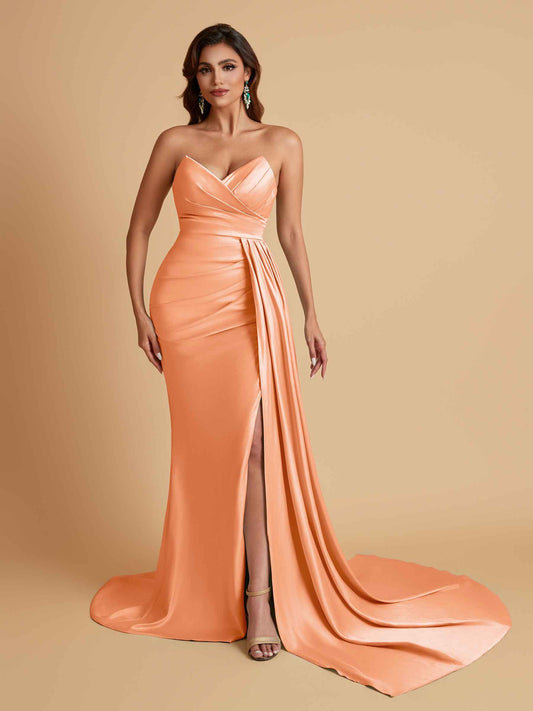 Sexy Soft Satin Mermaid V-neck Floor-Length Mermaid Bridesmaid Dresses