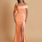 Elegant Soft Satin Mermaid Off Shoulder Asymmetrical Side Slit Floor-Length Bridesmaid Dresses