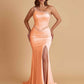 Sexy Soft Satin Mermaid One Shoulder Side Slit Beading Floor-Length Bridesmaid Dresses Online