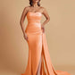Simple Soft Satin Mermaid Strapless Floor-Length Mermaid Bridesmaid Dresses