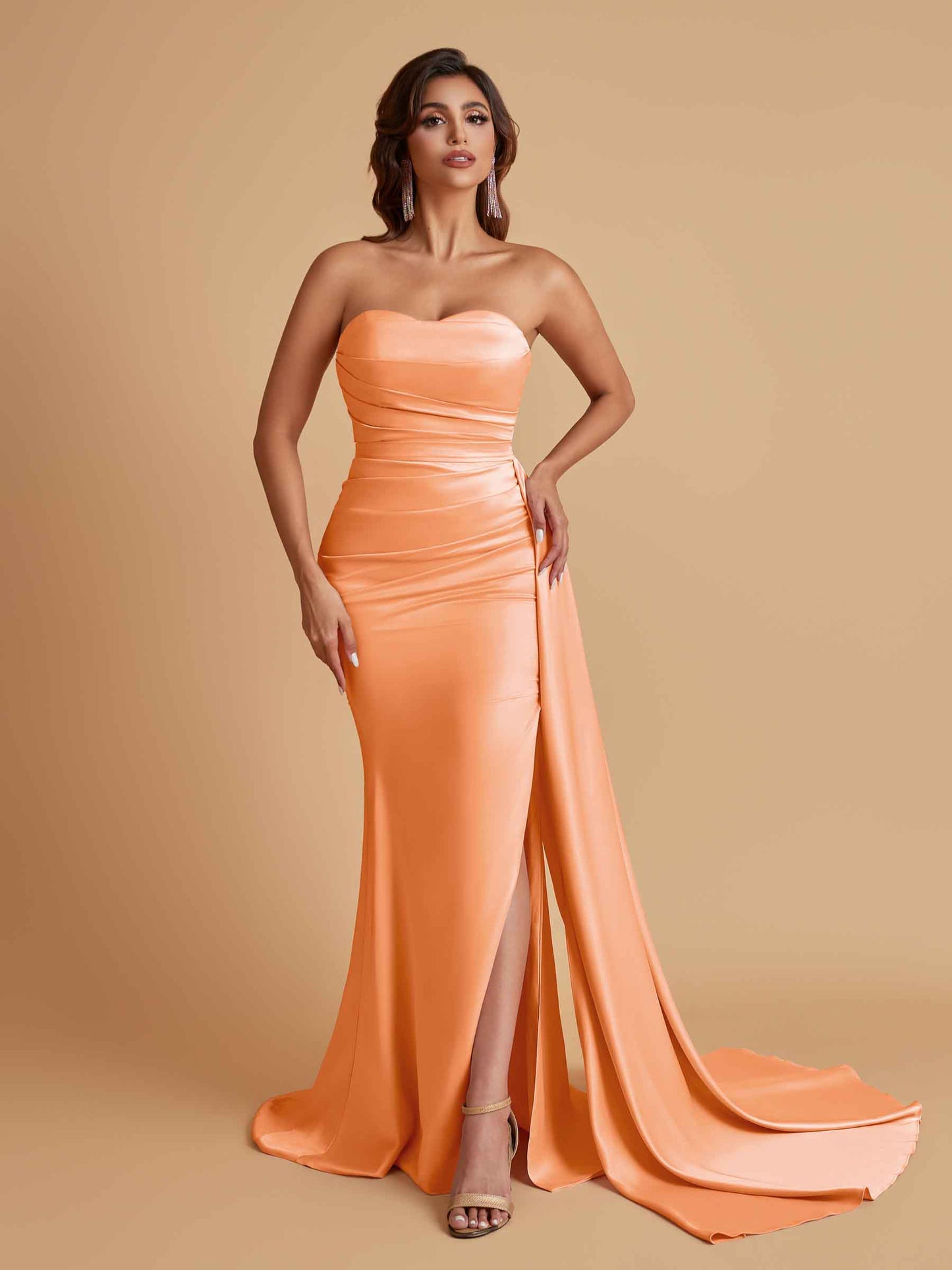 Simple Soft Satin Mermaid Strapless Floor-Length Mermaid Bridesmaid Dresses