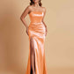 Elegant Soft Satin Strapless Split Side Mermaid Bridesmaid Dresses