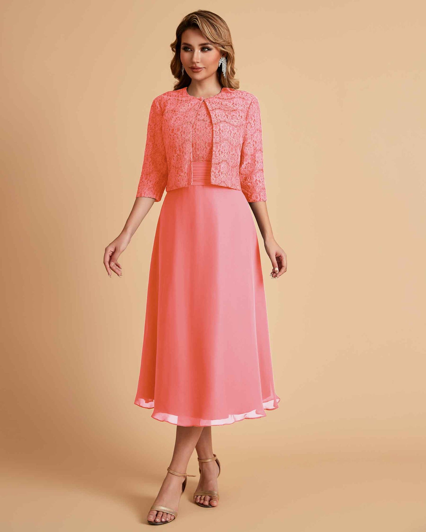Elegant A-line Bateau Sleeveless Tea Length Mother of the Brides Dresses Online