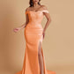 Elegant Soft Satin Mermaid Off Shoulder Side Slit Floor-Length Mermaid Bridesmaid Dresses