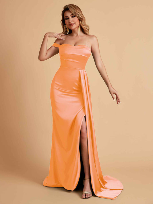 Sexy One-Shoulder Sweetheart With Train With High Split Floor-Length Bridesmaid Dresses