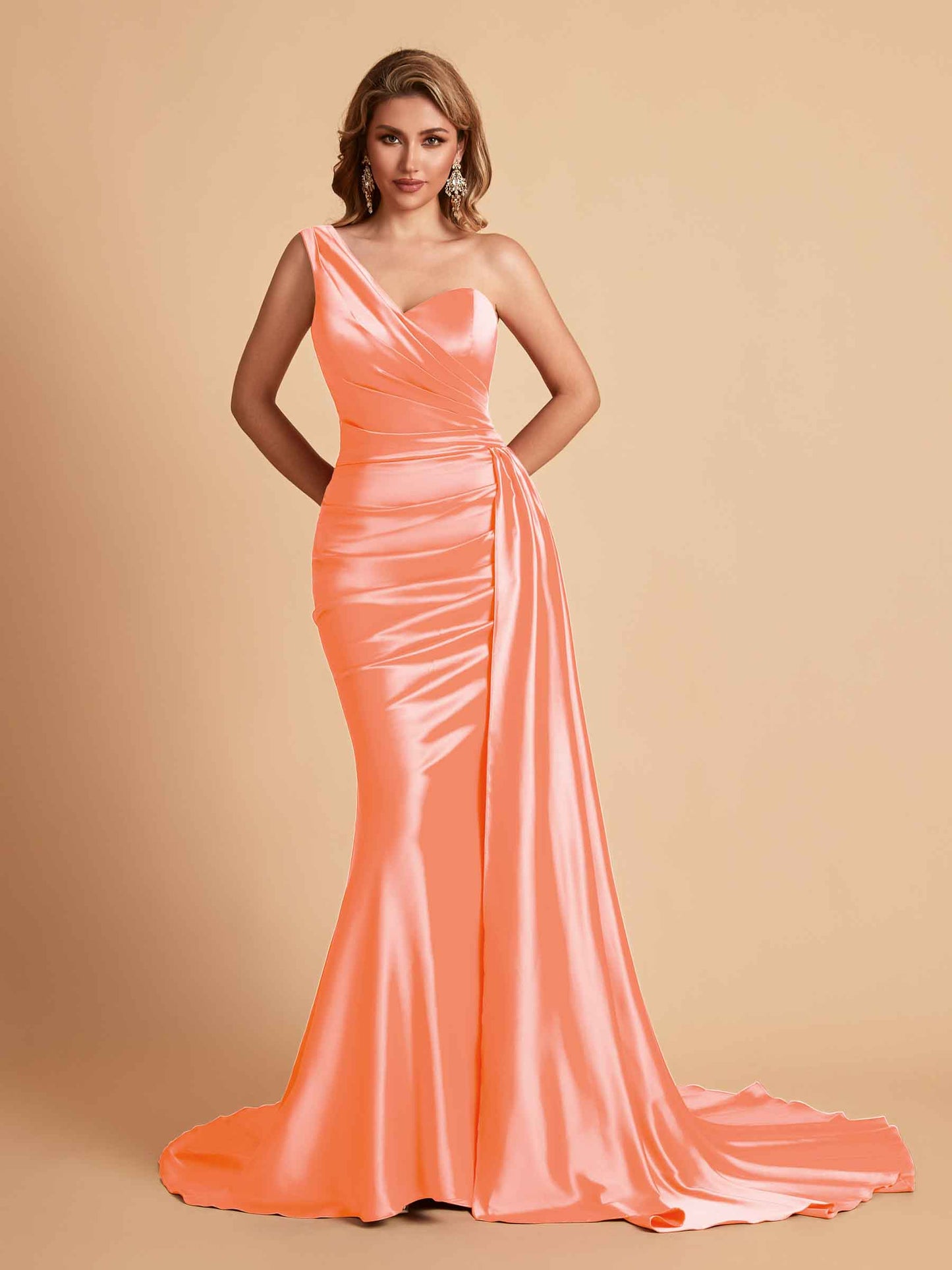 Sexy Satin Mermaid One Shoulder Maxi Long Bridesmaid Dresses Online