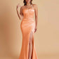 Sexy Soft Satin Mermaid Spaghetti Straps Side Slit Floor-Length Bridesmaid Dresses