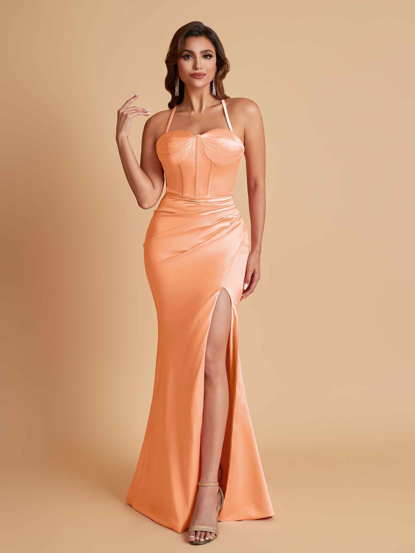 Sexy Soft Satin Mermaid Spaghetti Straps Side Slit Floor-Length Bridesmaid Dresses