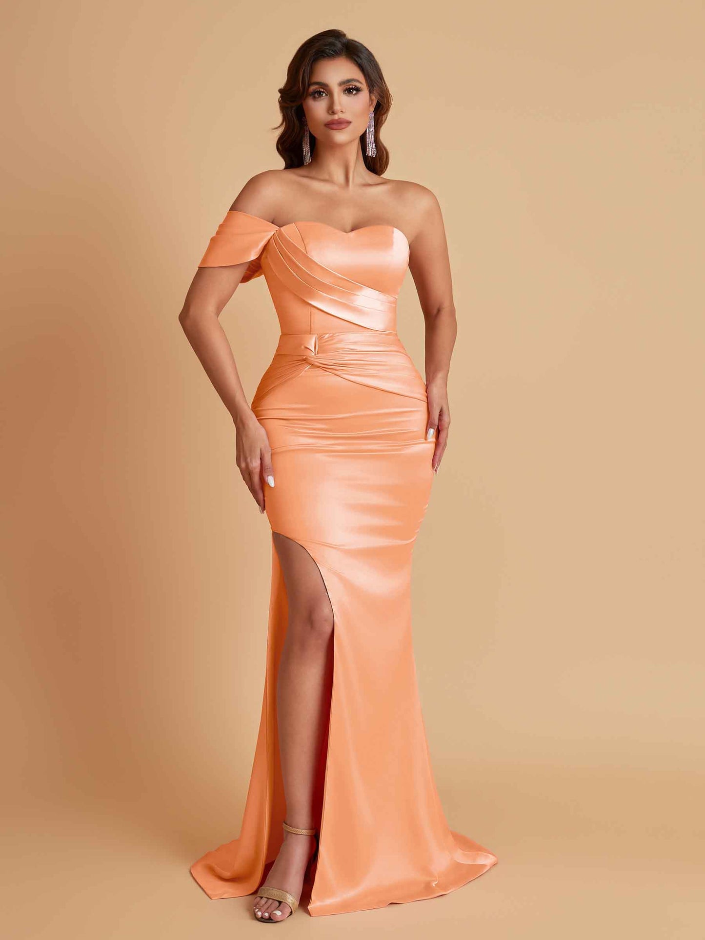 Sexy Soft Satin Mermaid One Shoulder Floor-Length Mermaid Bridesmaid Dresses