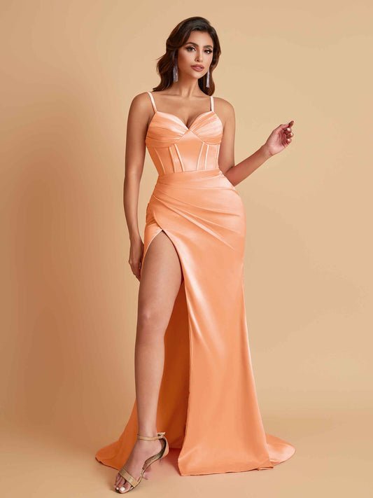 Simple Soft Satin Mermaid V-neck Floor-Length Mermaid Bridesmaid Dresses