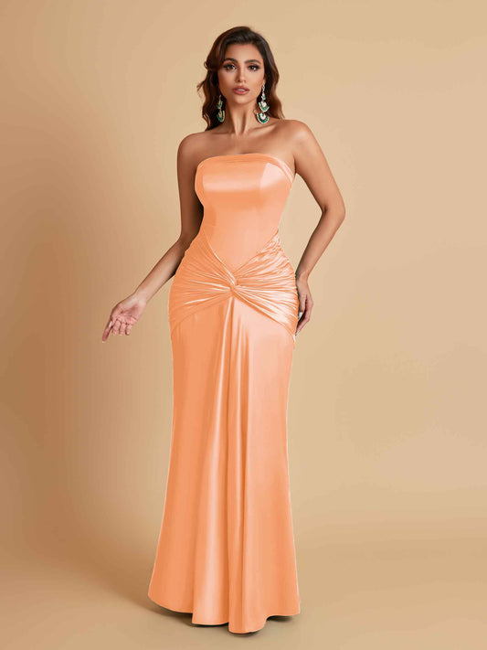 Sexy Soft Satin Mermaid Strapless Floor-Length Mermaid Bridesmaid Dresses