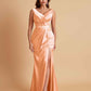 Elegant V Neck Soft Satin Side Slit Floor-Length Mermaid Bridesmaid Dresses