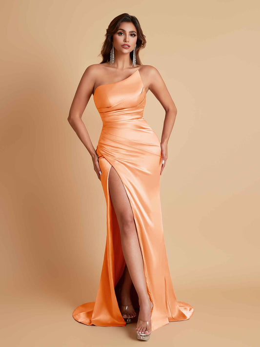 Gorgeous Strapless Soft Satin Side Slit Floor-Length Mermaid Bridesmaid Dresses