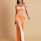 Sexy Soft Satin Mermaid One Shoulder Side Slit Floor-Length Mermaid Bridesmaid Dresses