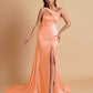 Elegant Soft Satin Sweetheart One Shoulder Side-Slit Mermaid Bridesmaid Dresses