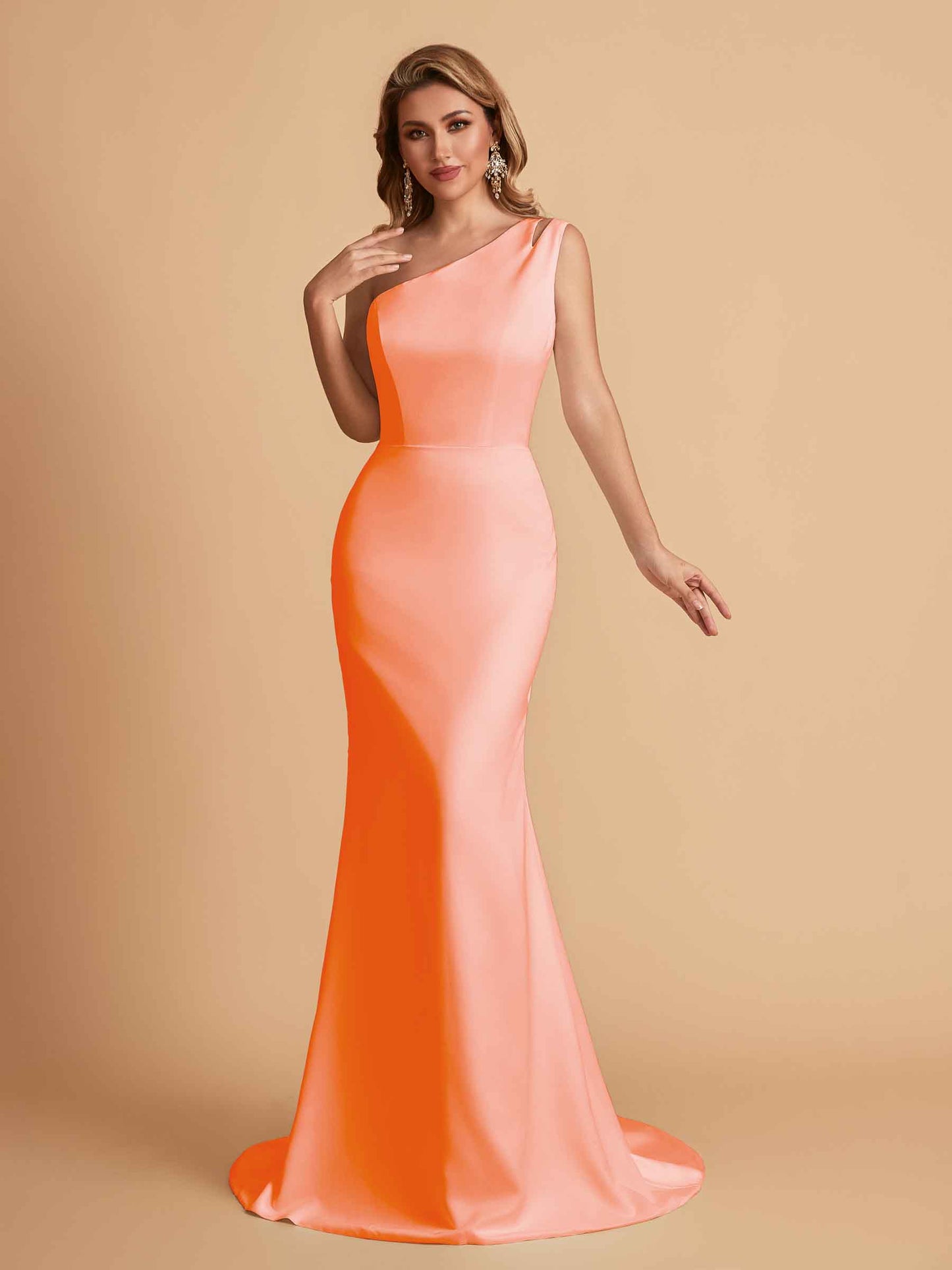 Elegant Satin One Shoulder Mermaid Side Slit Floor Length Bridesmaid Dresses