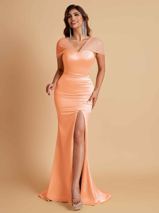 Sexy Soft Satin Mermaid V-neck Floor-Length Mermaid Bridesmaid Dresses