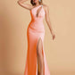 Sexy Mermaid One Shoulder Key Hole Bridesmaid Dresses Floor Length Bridal Party Dresses