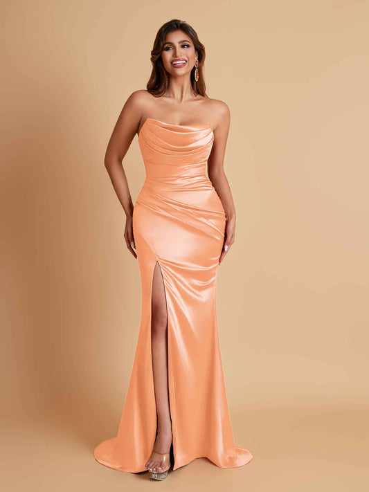 Sexy Soft Satin Mermaid Side Slit Floor-Length Mermaid Bridesmaid Dresses