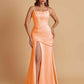 Sexy Soft Satin Mermaid Spaghetti Straps Side Slit Floor-Length Bridesmaid Dresses