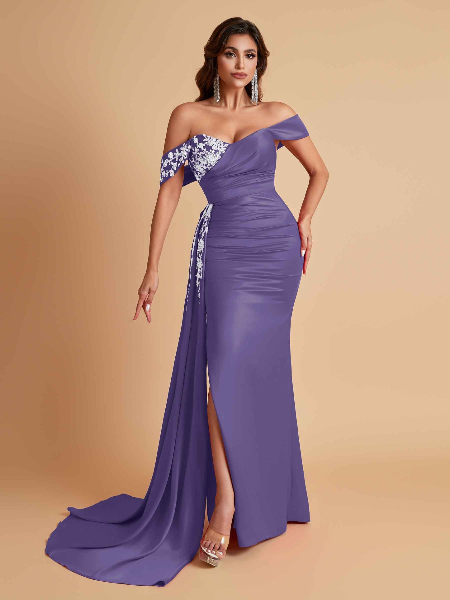 Elegant Soft Satin Mermaid Off Shoulder Floor-Length Mermaid Bridesmaid Dresses