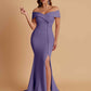 Elegant Soft Satin Mermaid Off Shoulder Side Slit Floor-Length Bridesmaid Dresses