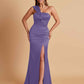 Elegant Soft Satin One Shoulder Strapless Side-Slit Mermaid Bridesmaid Dresses