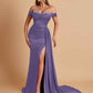 Gorgeous Soft Satin V-neck Off-the-Shoulder Side-Slit Mermaid Bridesmaid Dresses