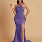 Elegant Soft Satin Mermaid Halter Side Slit Floor-Length Bridesmaid Dresses Online