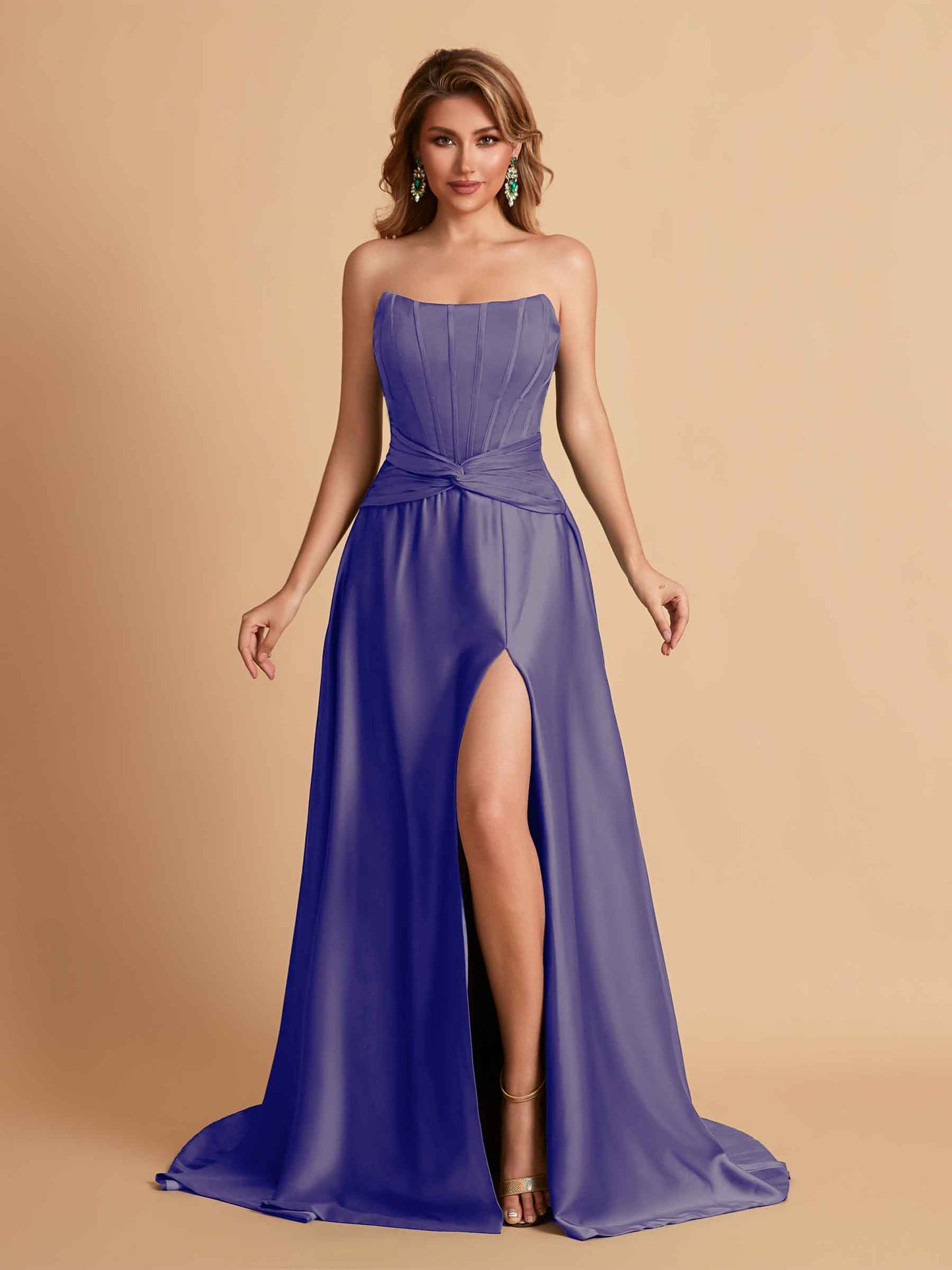 Elegant Satin Sweetheart A-Line Side Slit Floor Length Bridesmaid Dresses