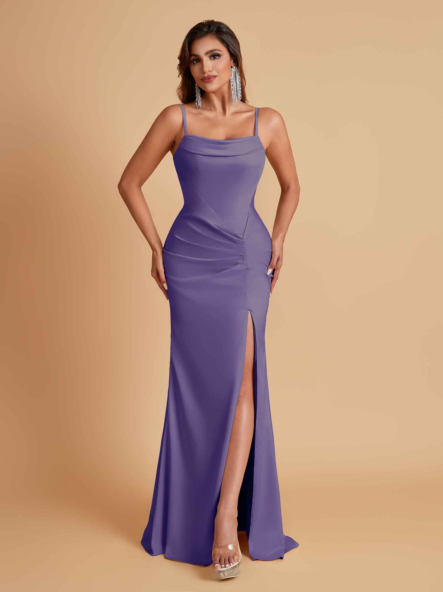 Gorgeous Spaghetti Straps Soft Satin Side Slit Floor-Length Mermaid Bridesmaid Dresses