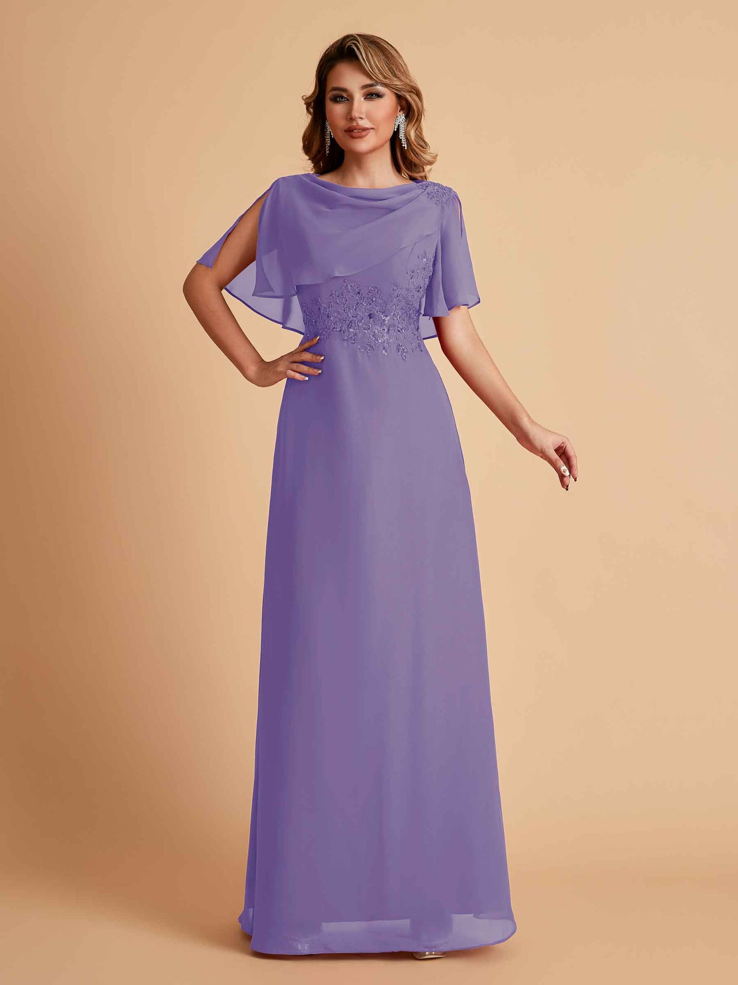 Elegant A-Line Chiffon Half Sleeves Jewel Mother of the Brides Dresses Online