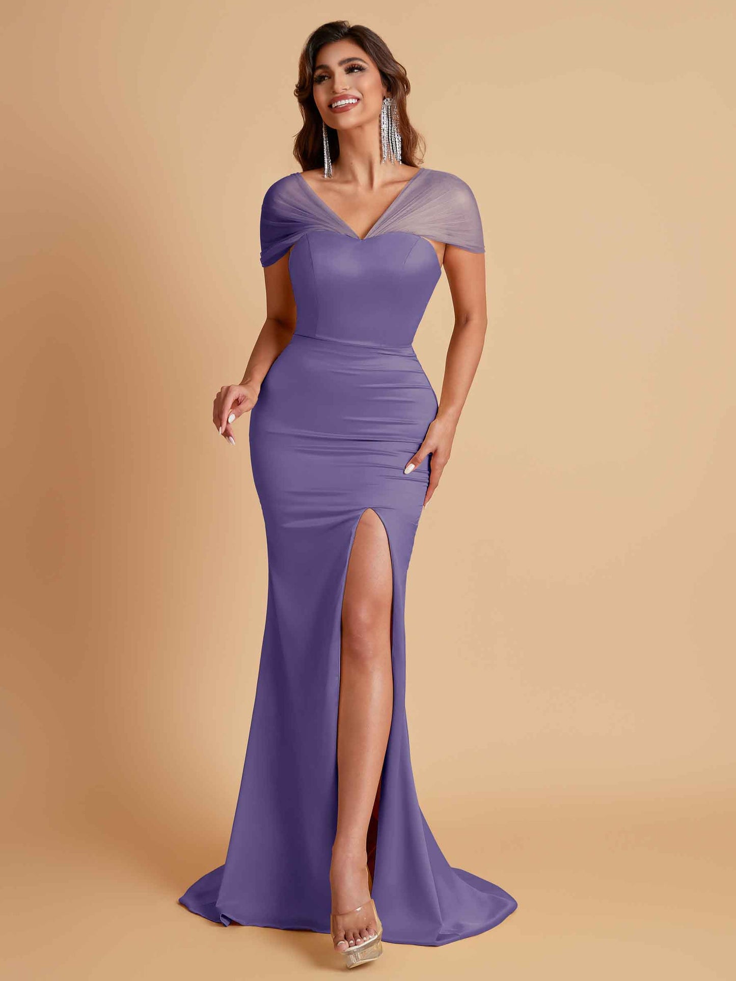 Sexy Soft Satin Mermaid V-neck Floor-Length Mermaid Bridesmaid Dresses