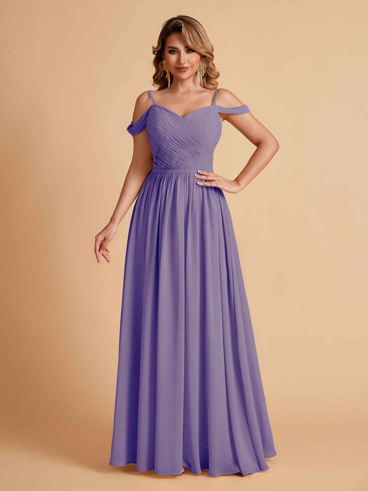 Elegant A-line Chiffon Off The Shoulder V-Neck Bridesmaid Dresses Online