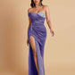 Sexy Soft Satin Mermaid One Shoulder Side Slit Floor-Length Mermaid Bridesmaid Dresses