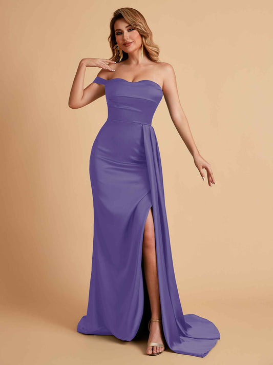 Sexy One-Shoulder Sweetheart With Train With High Split Floor-Length Bridesmaid Dresses