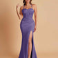 Sexy Soft Satin Mermaid Spaghetti Straps Side Slit Floor-Length Bridesmaid Dresses